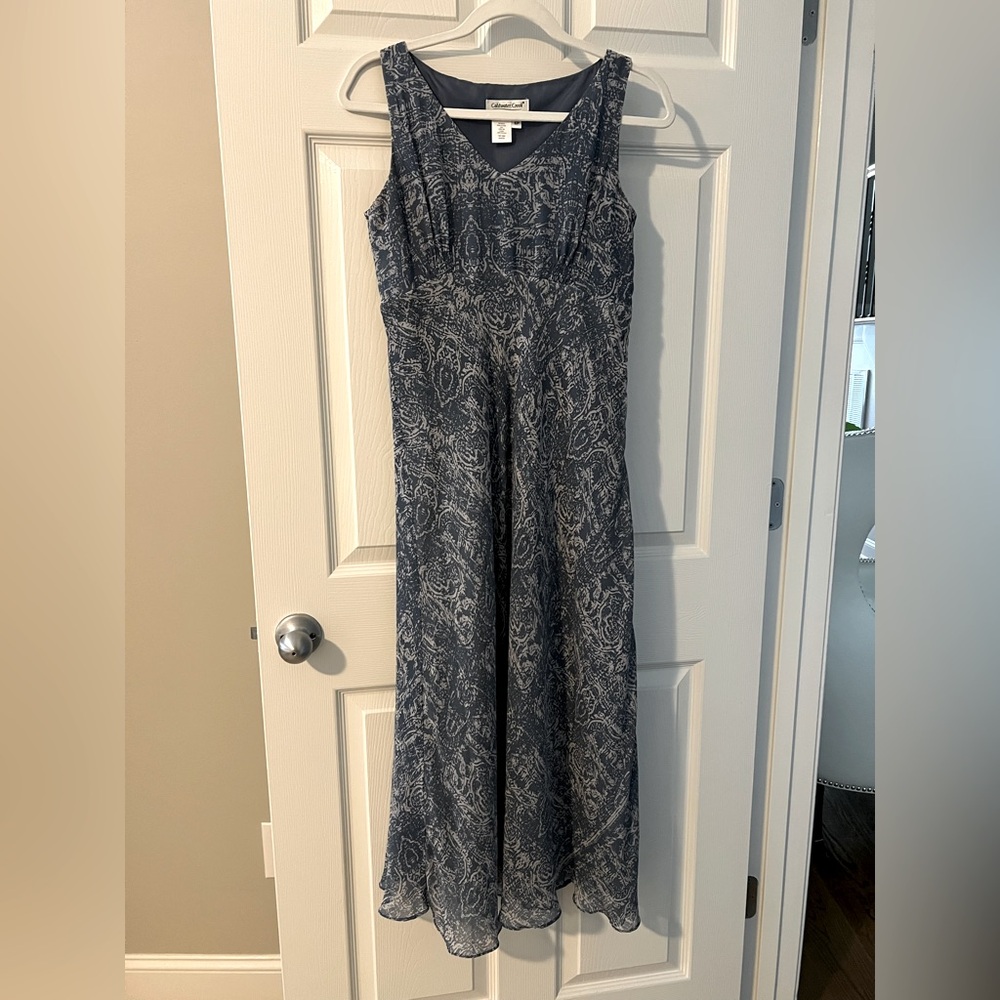 Coldwater Creek Women Sleeveless Maxi Dress 6p Blue Lined Round Neck High Waist